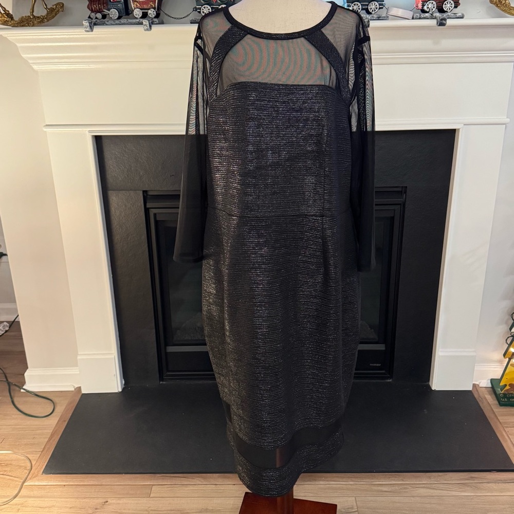 ✨ Lane Bryant Black Metallic Mesh Midi Dress | Size 16 ✨